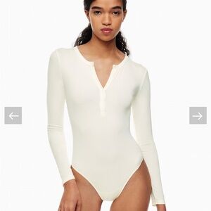Aritzia Sunday Best ReRIB Henley Bodysuit XS Gray Long Sleeve Fitted